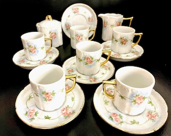 Gorgeous Vintage Arzberg Hand Painted Floral Demitasse Set For 6, Artist Signed