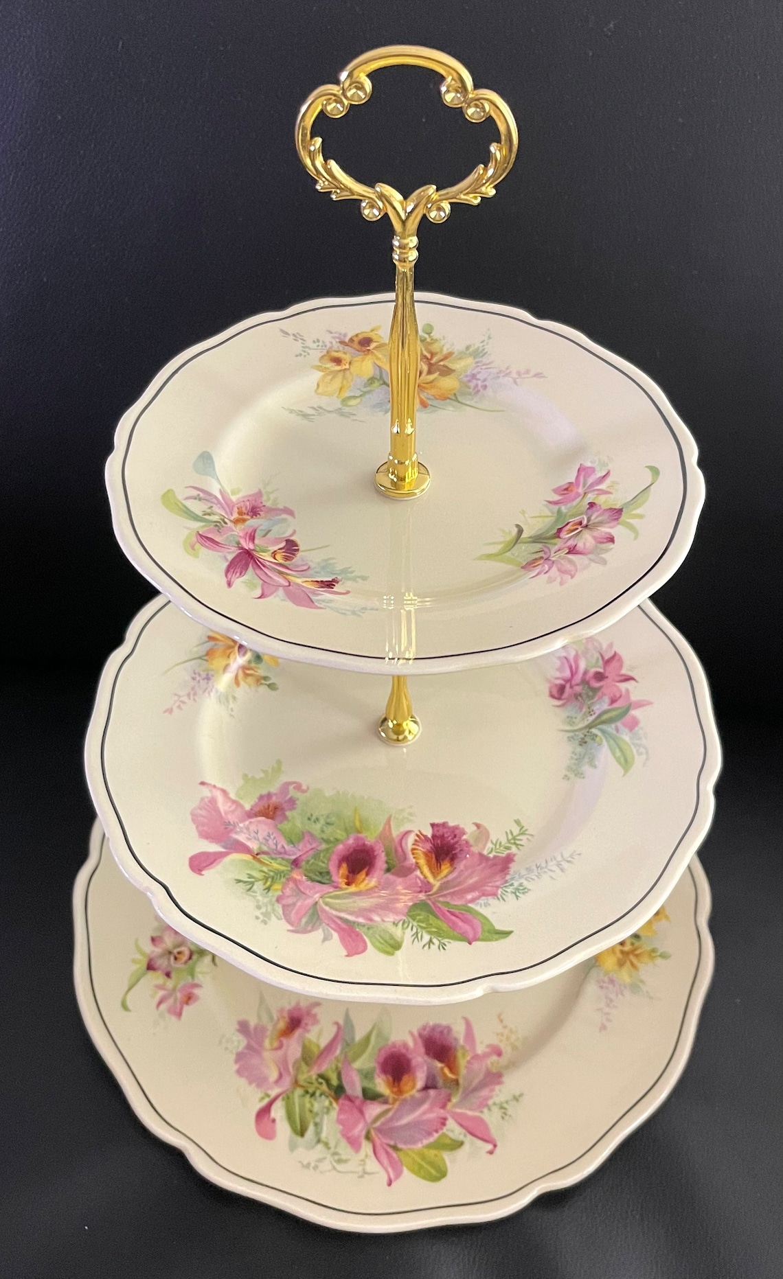 Beautiful Royal Doulton Orchid D5215 3tiered Cake Stand Etsy Australia