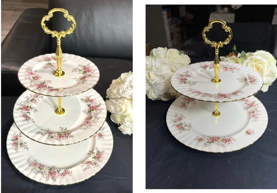 LAVENDER ROSE Royal Albert 2 TIER CAKE STAND 8.25"  England NEW NEVER USED 