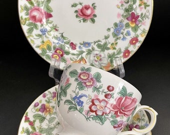 Crown Staffordshire Thousand Flowers Tea Cup Saucer Plate Trio, Early 1900s, VGC