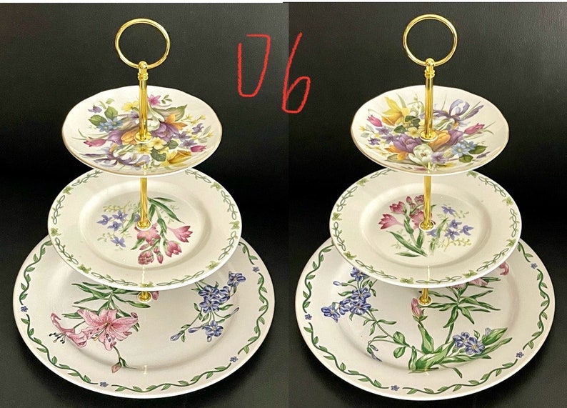 Assortment of Pretty Mismatched Floral Large 3tiered Cake Stands Made