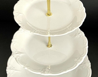 Elegant Tirschenreuth Bavaria Baronese White 3-tiered Cake Stand, Germany