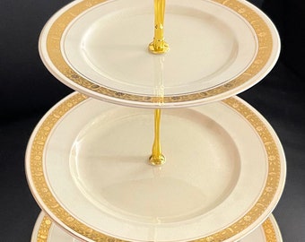 Vintage Burleigh Zenith Gold Hand-brushed High Tea Cake Stand, England