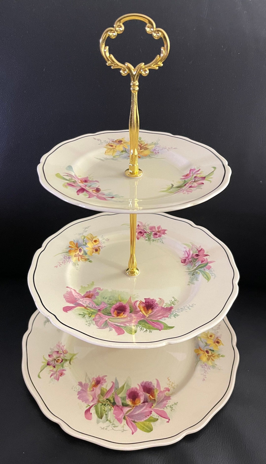 Beautiful Royal Doulton Orchid D5215 3tiered Cake Stand Etsy Australia