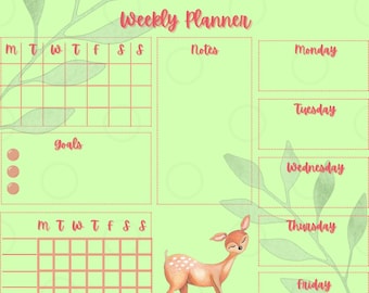 Weekly Planner - Deer - A4 PDF - Digital Download