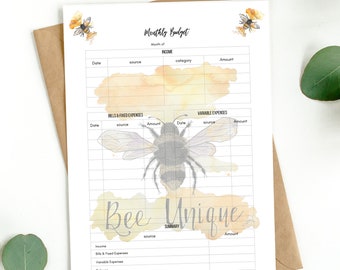 MONTHLY BUDGET - Bee Unique - 1 x A4 PDF