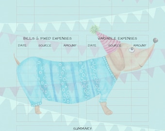 Budget Planner - Bobbie Dog - 1 Page Digital Download