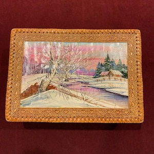 Handmade carved storage box, birch bark large box, unique box