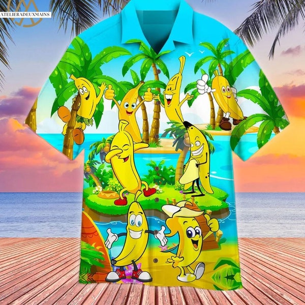 Happy Bananas Lets Hawaiian Shirts, Button Down Shirt, Banana Shirt, Fruit Love Gifts, Gift For Him, Father Day Gifts