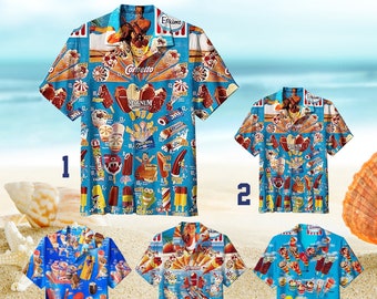 Camicia hawaiana Camicie hawaiane gelato, Camicia hawaiana vintage anni '90 Ice Cream Beach, Camicia da spiaggia hawaiana, Camicia hawaiana estiva