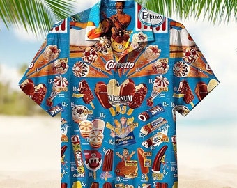 Camisa hawaiana Helado Camisas hawaianas Camisa hawaiana para hombre, Camisa hawaiana vintage de los años 90 Ice Cream Beach, Playa de helado, Camisa de helado