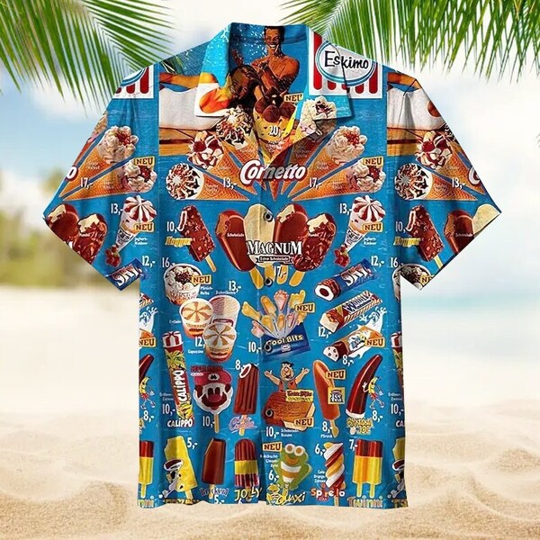 Hawaiihemd Ice Cream Hawaiihemden Herren Hawaiihemd, Vintage 90er Ice Cream Beach Hawaiihemd, Ice Cream Beach, Ice Cream Shirt