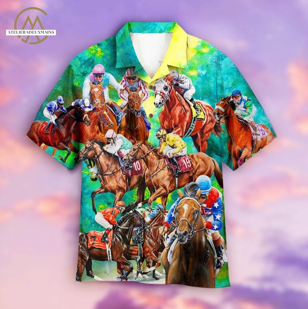 Horse Racing Hawaiian Shirt, Horse Racing Gifts, Aloha Kentucky Derby