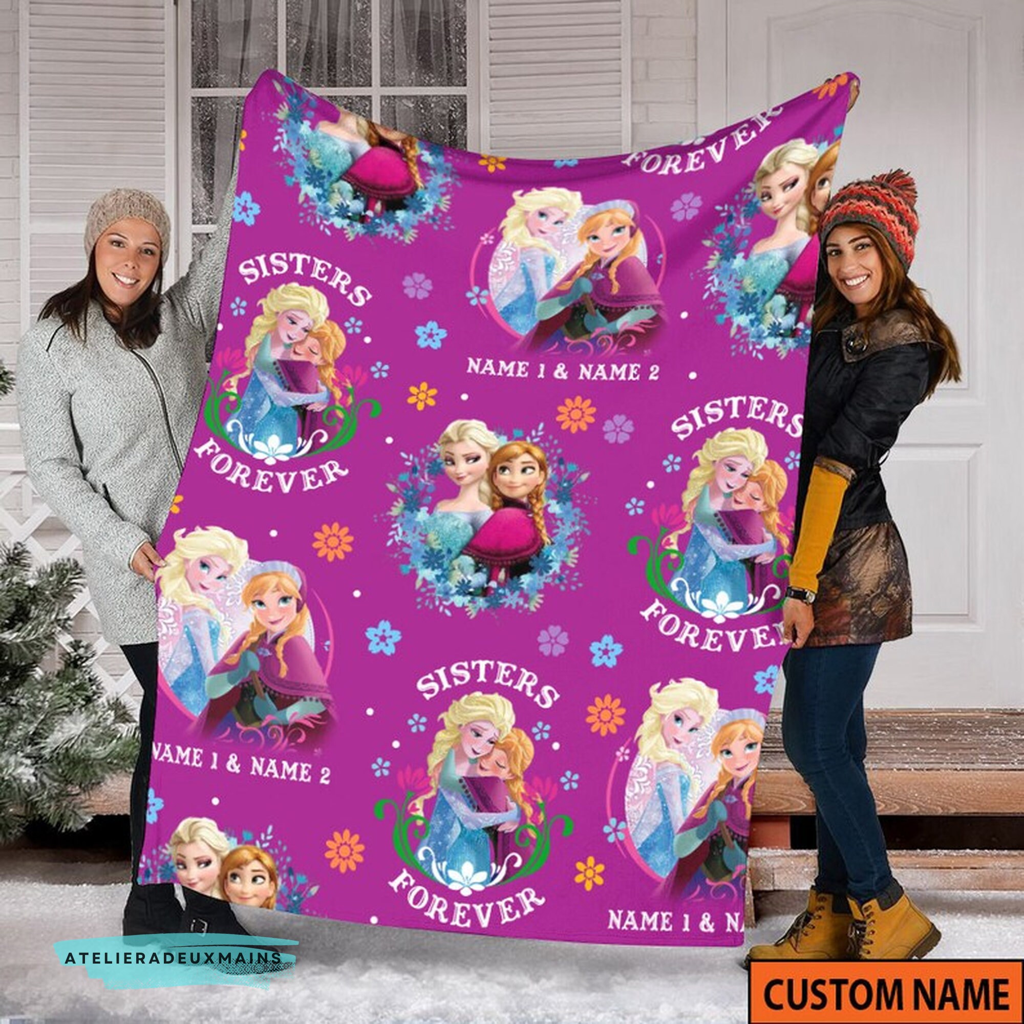 Personalized Frozen Movie Characters Anna and Elsa Sisters Forever