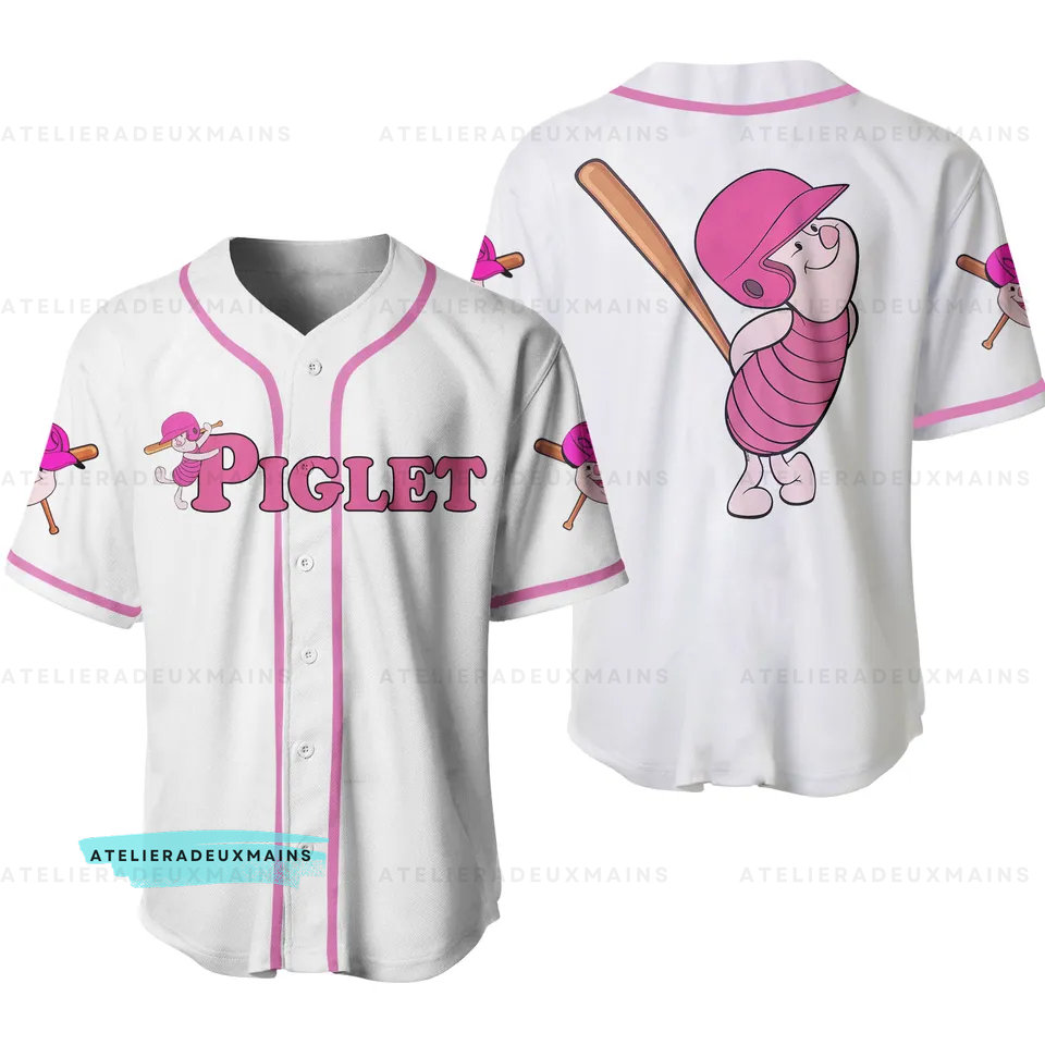 Discover Piglet Winnie Pink Disney Baseball Jersey, Disneyland 2024 Piglet Head Family Vacation Jersey