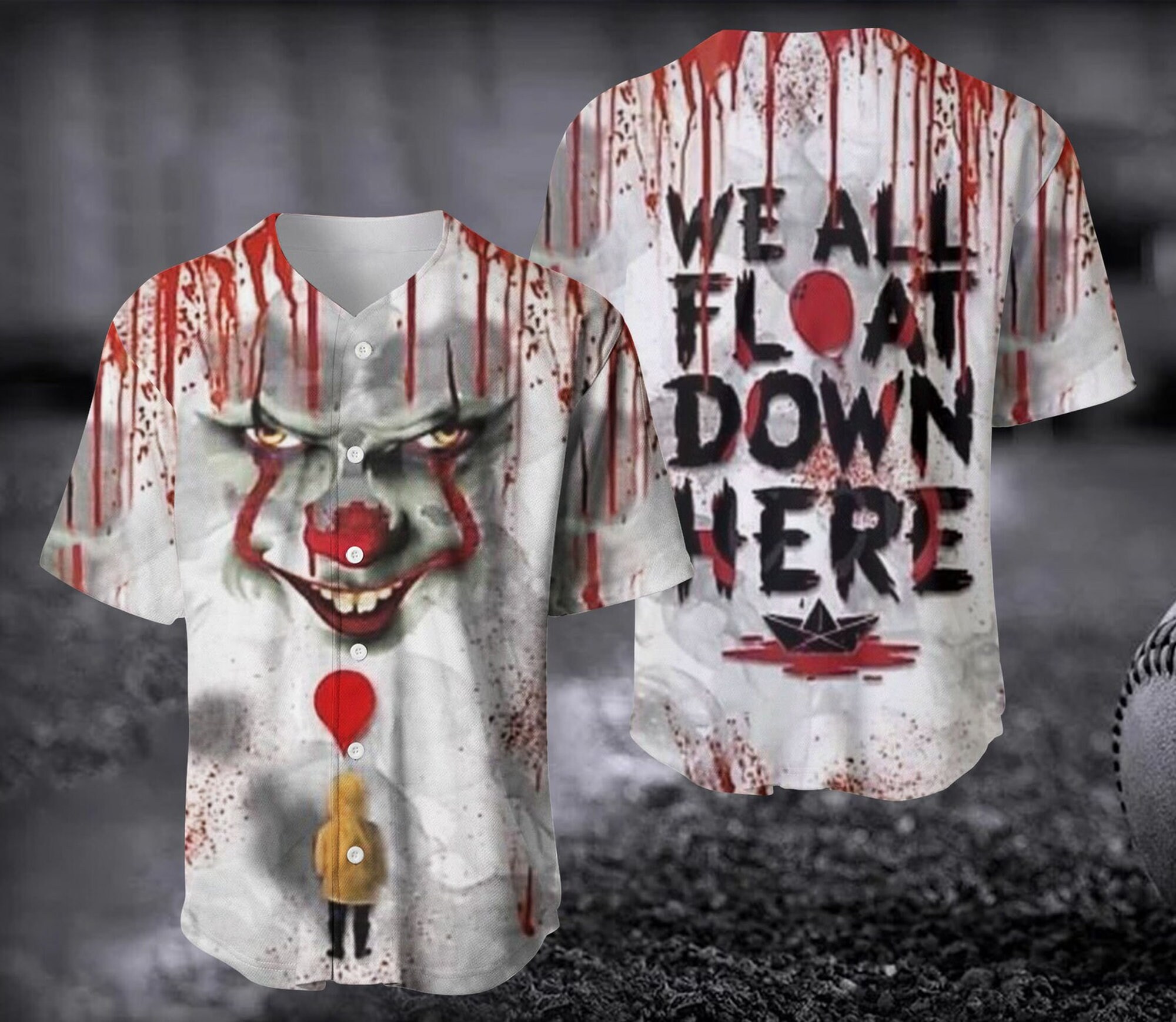 Discover Horror Clown Pennywise We All Float Down Here Baseball Jersey