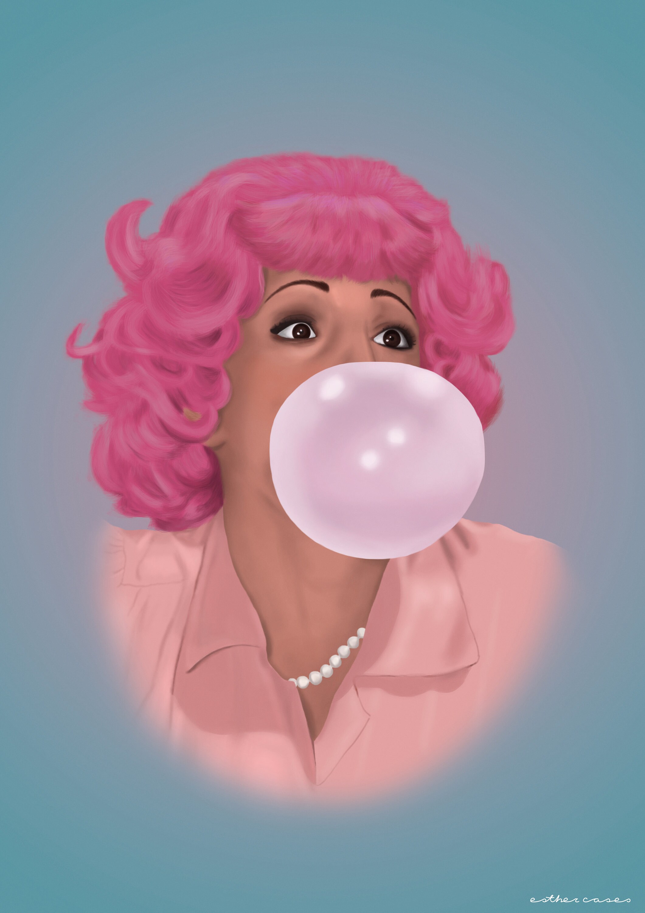Printed illustration of Frenchy from Grease movie. Ideal for Etsy