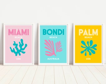 Set Of 3 Prints, Miami Bondi Palm, Art mural coloré, Téléchargement instantané
