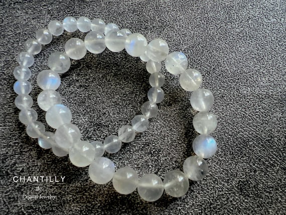 Blue Flash Moonstone Bracelet, Natural Crystal Gemstone, June Birthstone