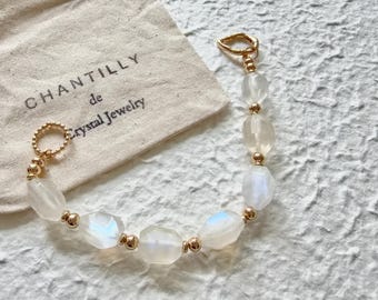 Faceted Blue Flash Moonstone Bracelet, June Birthstone, Dainty Jewelry, Gift for Her