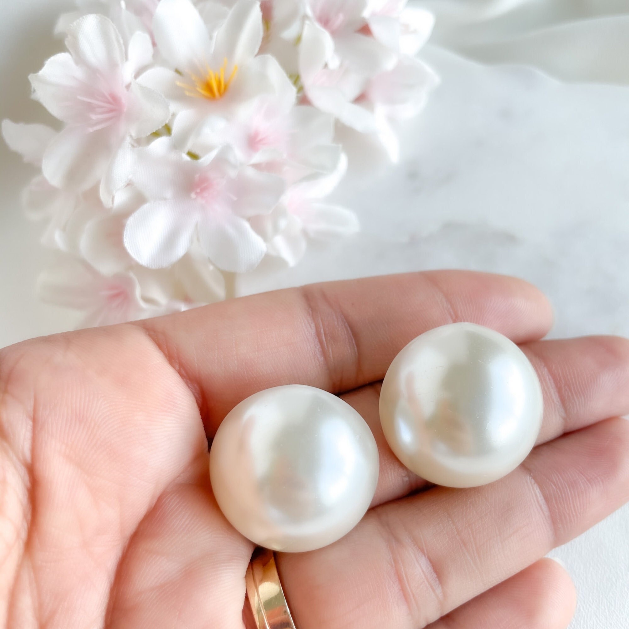 Large Pearl Earring Oversize Pearl Stud Half Round Pearl Etsy