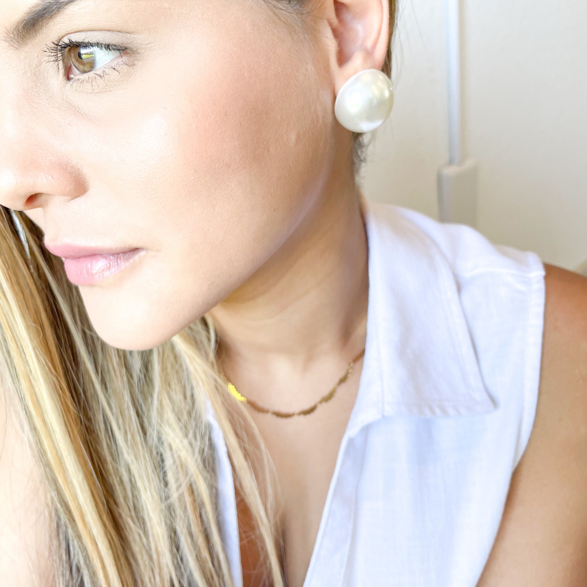 Large Pearl Earring, Oversize Pearl Stud, Half Round Pearl Earring