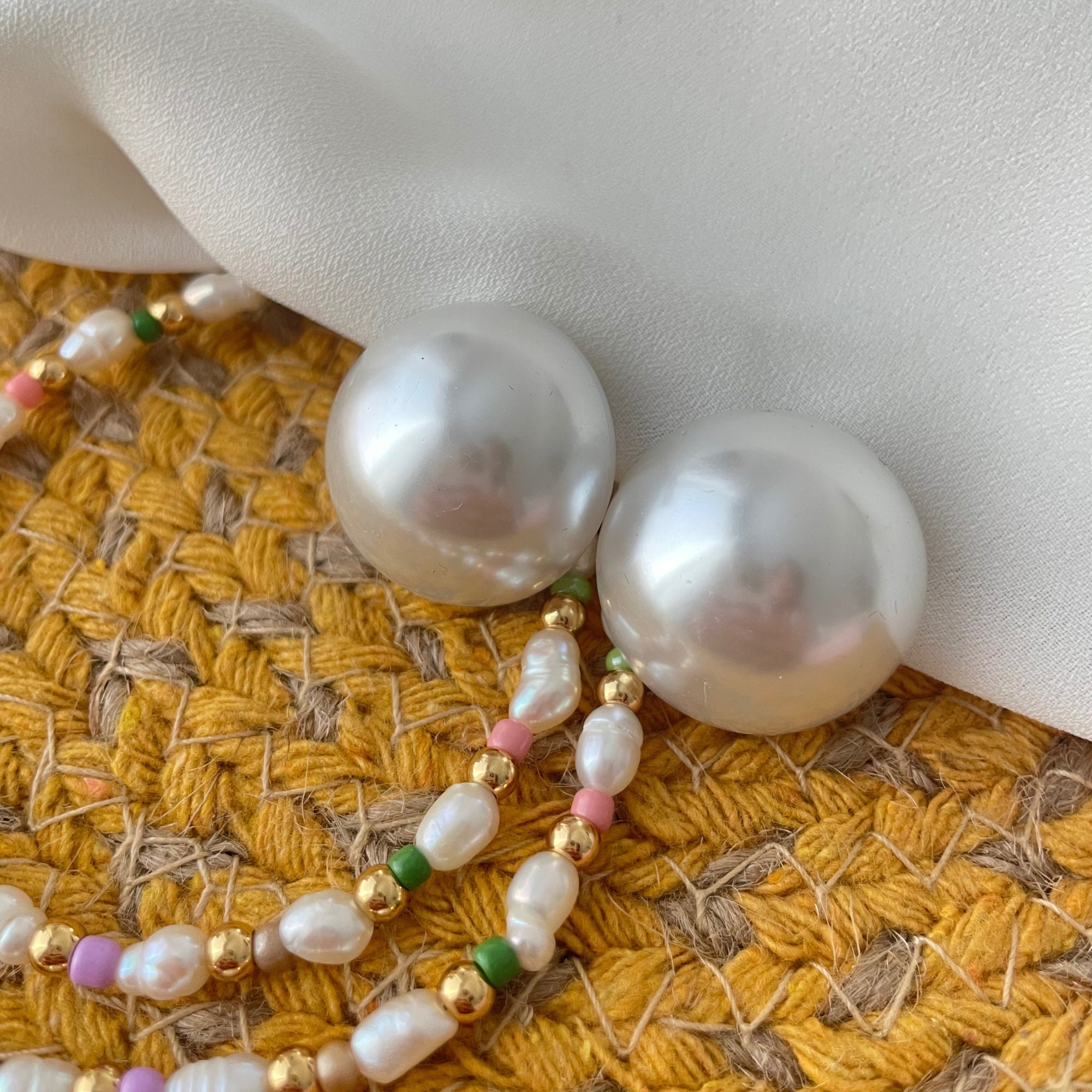 Large Pearl Earring Oversize Pearl Stud Half Round Pearl Etsy