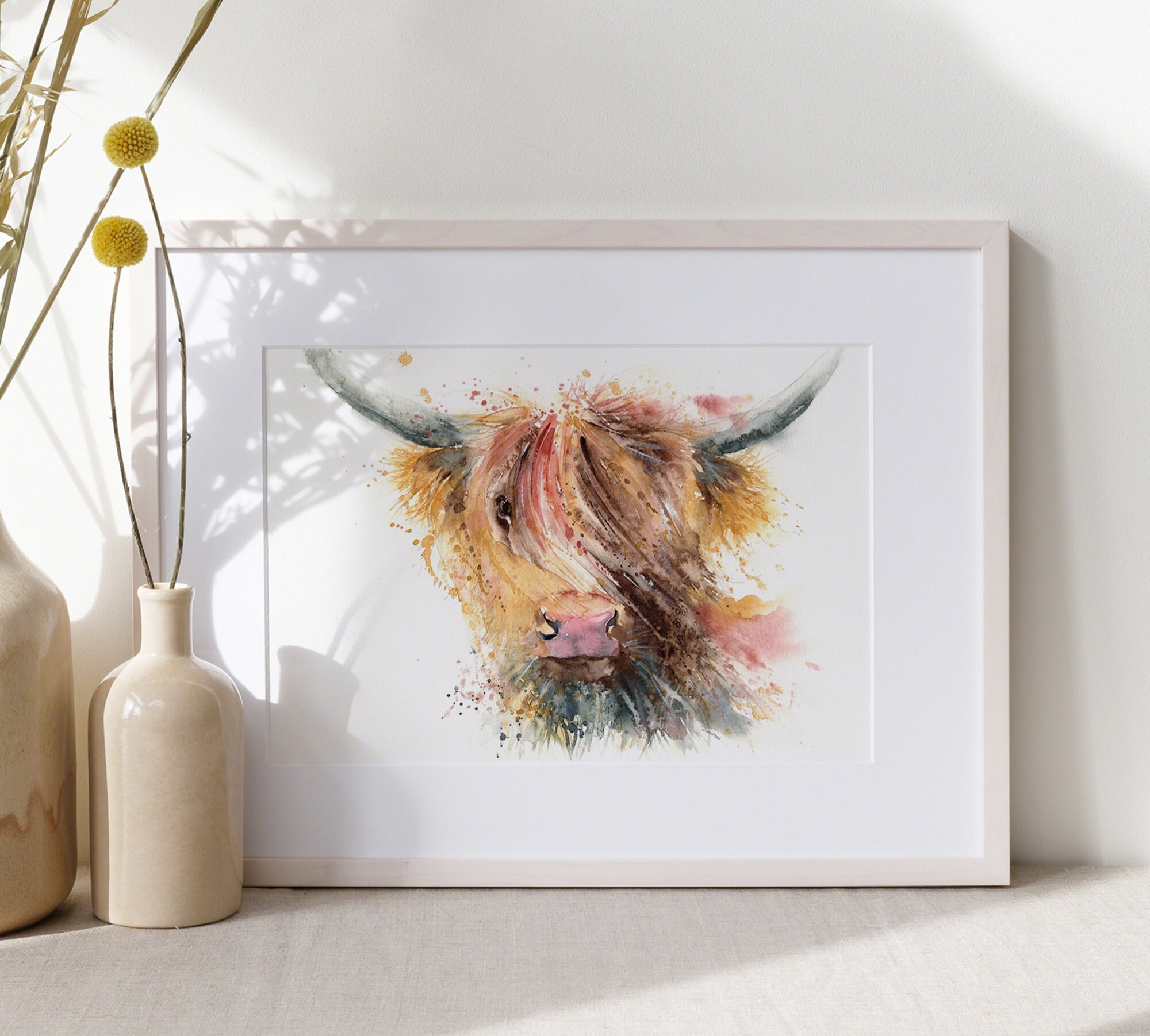 Art Print Animal Cow Highland Coo Blue Farm Scotland Wall Decor 16 X 20  Canvas