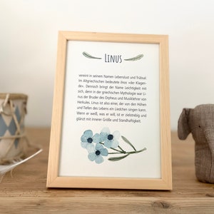 Namenskarte mit Bedeutung als Babygeschenk „Blume“
