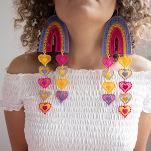Embroidered Rainbow Heart Earrings: TENCEL Pride Jewelry