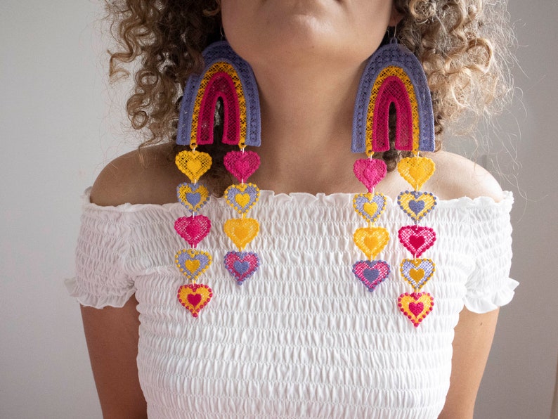 Rainbow Heart Earrings, Vibrant Pride Jewellery, Large Rainbow Earrings, Choose Love, Love Wins, Bold Expression, Statement Accessories image 1