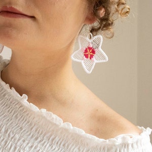 Hoya Bella Lace Earrings, Sustainably Made Floral Beauties, Sterling Silver, TENCEL image 5