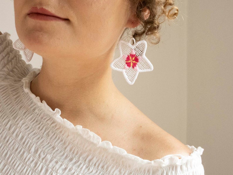 Hoya Bella Lace Earrings, Sustainably Made Floral Beauties, Sterling Silver, TENCEL image 5