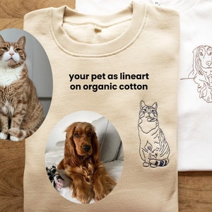 custom pet portrait jumper, organic cotton cat hoodie, dog lover gift, t-shirt with line art from photo, personalised pic sweater image 2