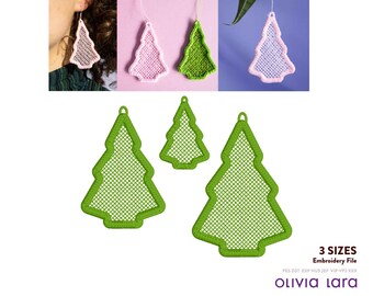 Christmas Tree FSL Embroidery Design File: Xmas Decorations, FSL Earrings, Tree Ornaments