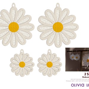 Daisy Earrings FSL Embroidery Design File, floral free standing lace, embroidery machine DIY project, 2 sizes, instant download