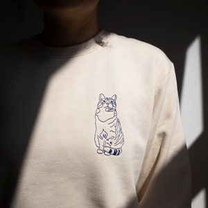 Organic Cotton Custom Pet Portrait Sweater, Cat Hoodie, Dog Lover Gift, T-Shirt With Line Art From Photo, Personalised Pic Jumper