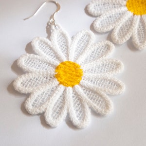statement daisy earrings, sustainable accessory, large lightweight earrings, statement earrings, white flower earrings, daisy dangle gift image 2