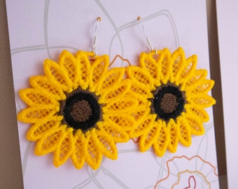 Pendientes de encaje de girasol: Archivo de diseño de bordado a máquina FSL