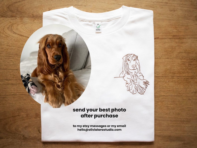 custom pet portrait jumper, organic cotton cat hoodie, dog lover gift, t-shirt with line art from photo, personalised pic sweater image 3