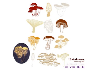 Edible Mushroom Machine Embroidery Designs - Foraged Mushrooms