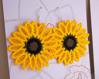 Sunflower Lace Earrings, Sustainably Made Floral Beauties, Sterling Silver, TENCEL