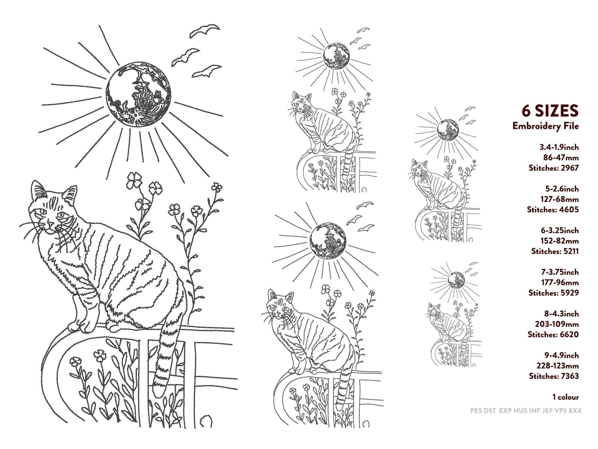 Cat Embroidery Design Files: Moonlit Garden, Nightsky - Etsy
