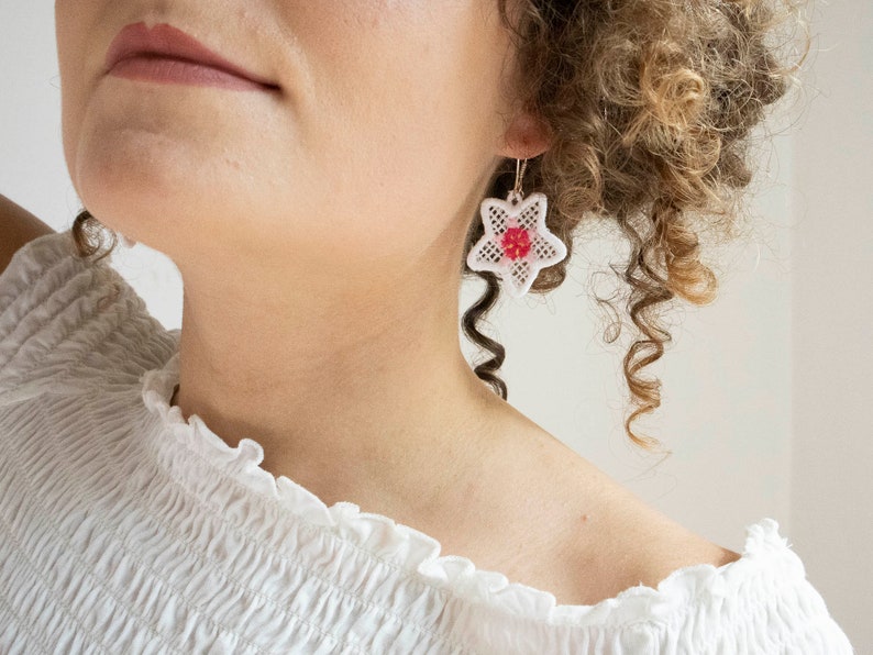 Hoya Bella Lace Earrings, Sustainably Made Floral Beauties, Sterling Silver, TENCEL image 4