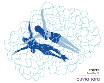 Swimmer Embroidery Design File, Water Reflection Pool