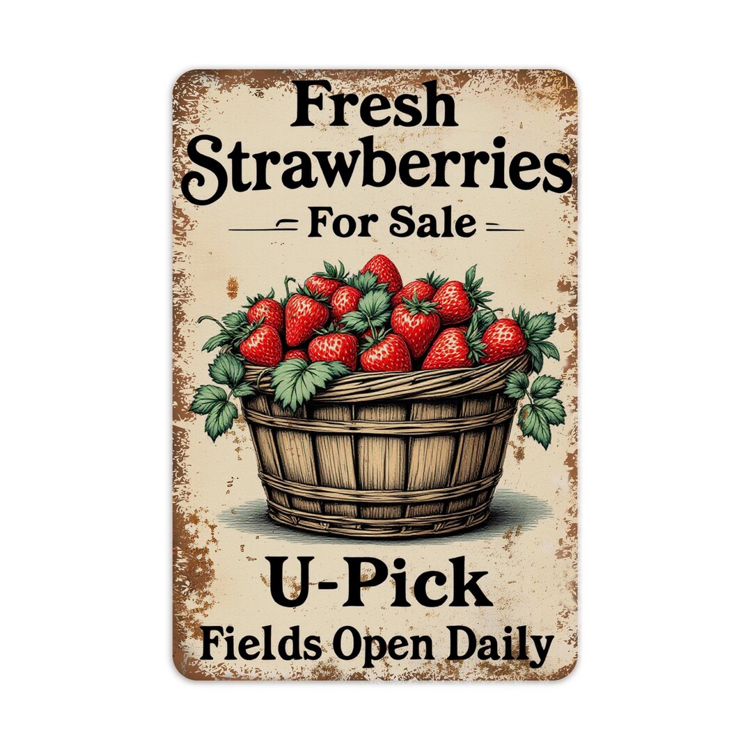 Rustic Strawberry Sign Vintage Style Strawberry Metal Sign , Farmhouse Decor, Indoor or ...