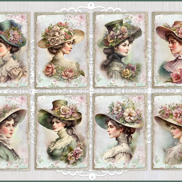 Vintage Style, Victorian Women, Atc Cards, Tags, Scrapbook Supplies, Junk Journaling, Card Making Supplies, Shabby Chic ATC