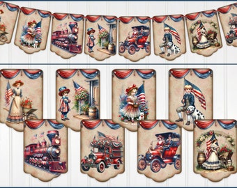 Patriotic Banner, July 4th Banner, Patriotic Garland, Patriotic Bunting, Party Decor, Americana Banner
