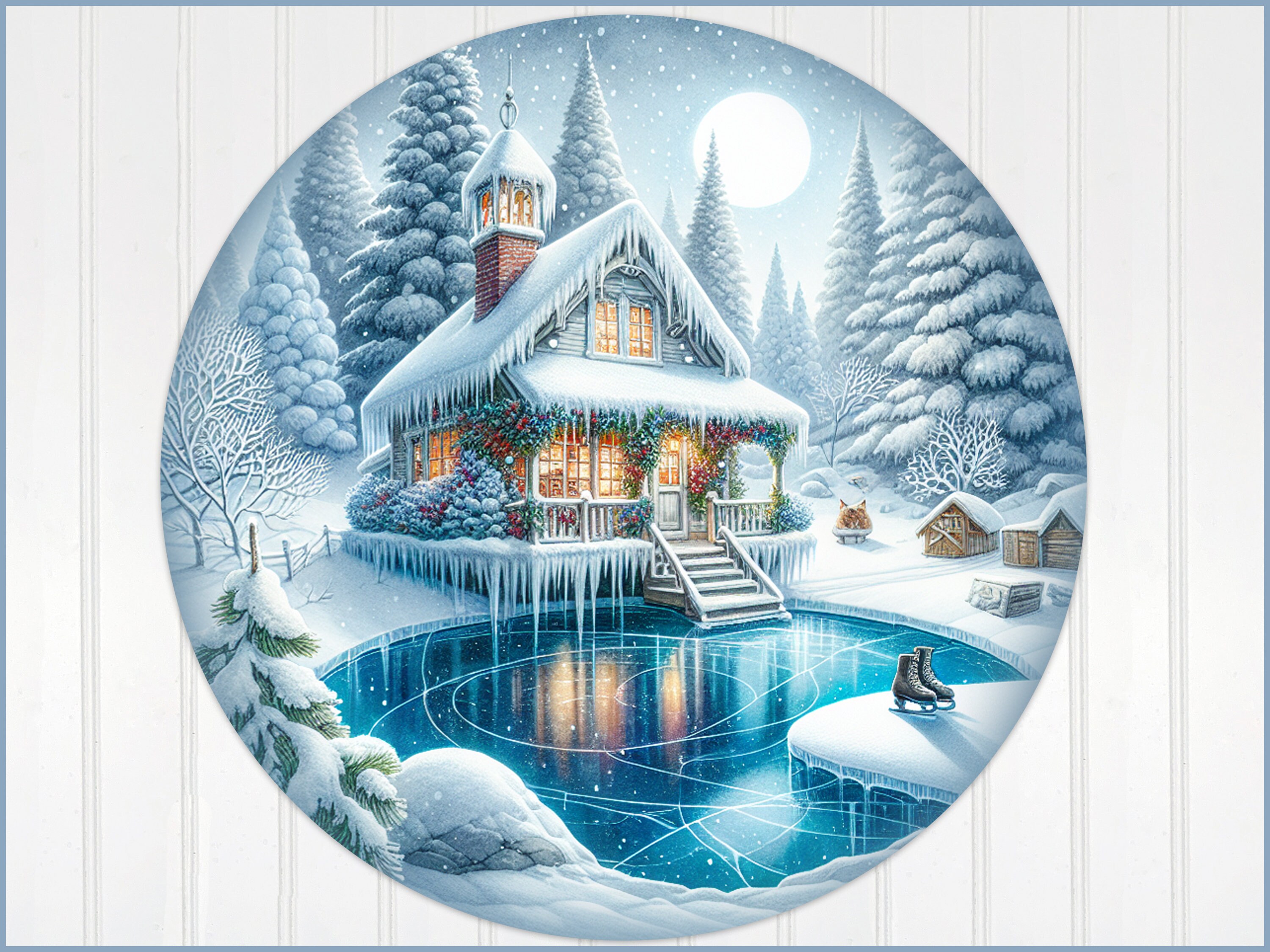 Winter Sign, Metal Sign, Wreath Sign, Round Sign, Winter Decor, Wall ...