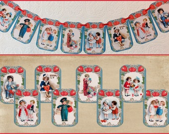 Vintage Style, Valentine's Banner, Valentine Garland, Valentine Bunting, Party Decor, Vintage Children